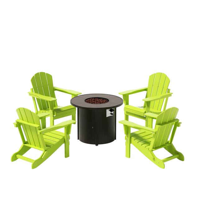 (4) Laguna Folding Adirondack Chairs with Fire Pit Table Set - Lime