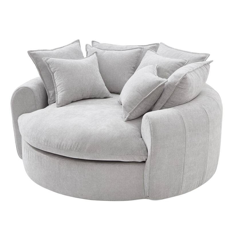Oversized Round Accent Chair Lounge Chaise, Chenille Upholstered Boneless Sofa Bed, Deep Seat Sleeper Couch Reading Armchair