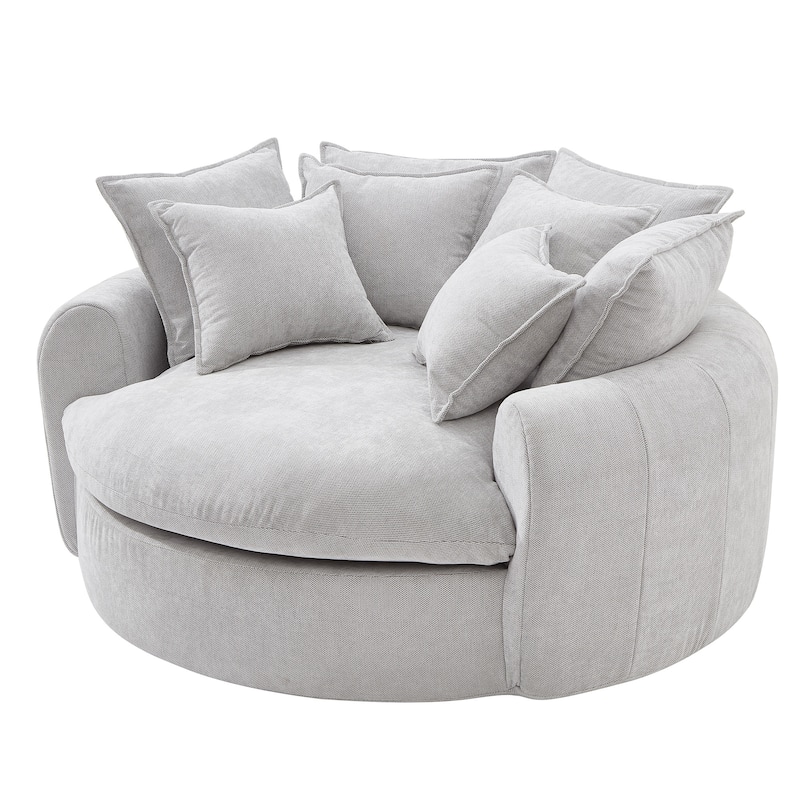 Roomfitters Oversized Round Chaise Sofa 59.8" Upholstered Loveseat with 8 Pillows, Accent Chair for Living Room