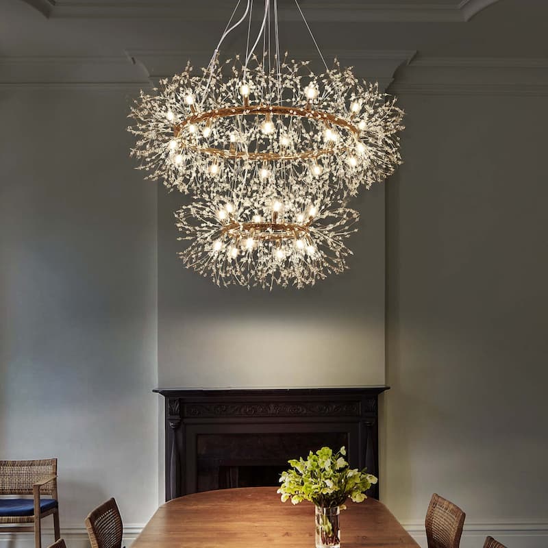 Modern Glam Large 2-Tire Firework Sputnik Crystal Chandelier - W 47.3"