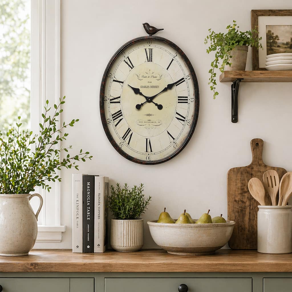 Metal Wall Clock with Bird