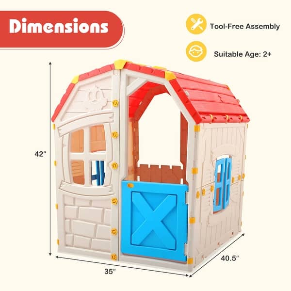dimension image slide 1 of 2, Costway Outdoor Kids Playhouse with Openable Door Windows for Home - See Details