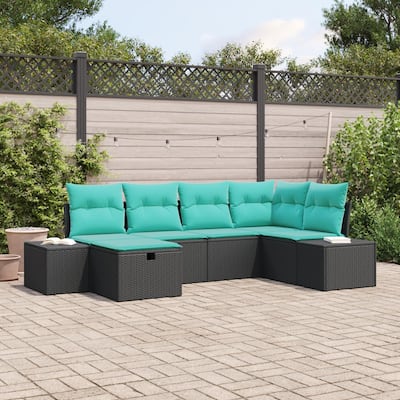 vidaXL 6/7 Piece Garden Sofa Set with Cushions Black Poly Rattan - 103.9×60.6×27.2