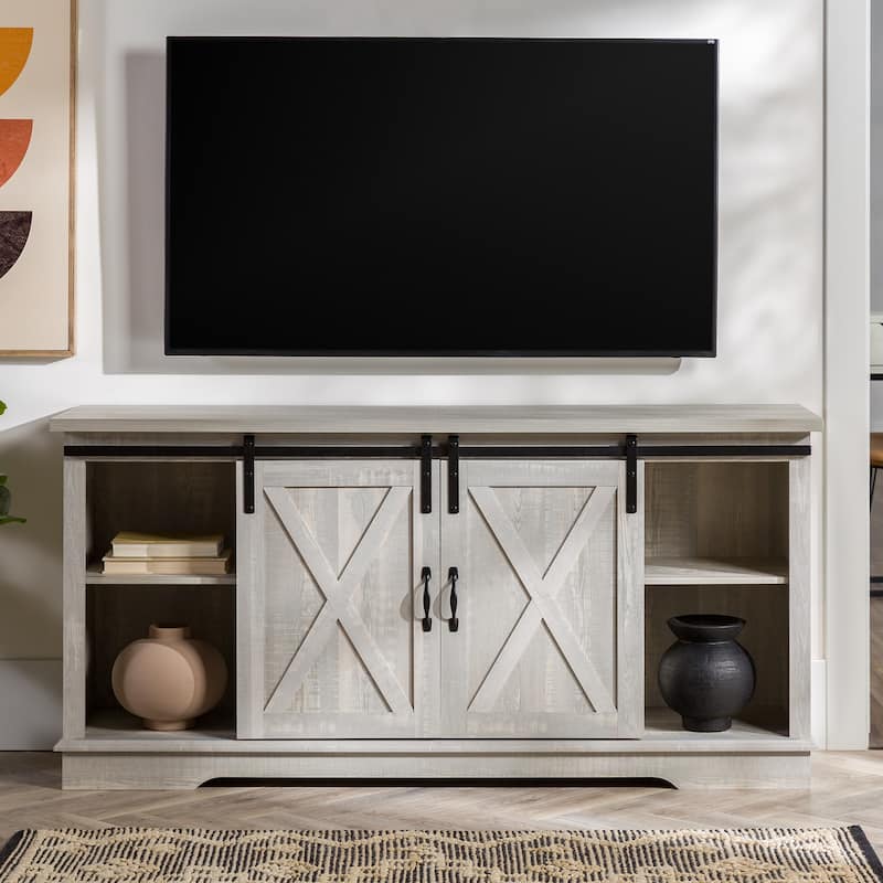 Middlebrook Wind Gap 58-inch Sliding Barn Door TV Stand - Stone Grey