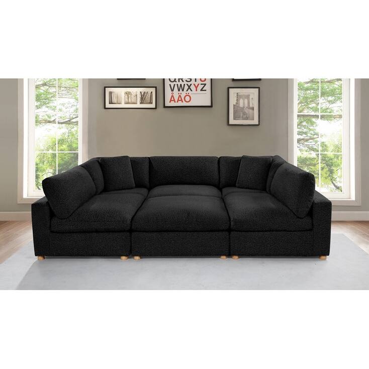 Best Quality Furniture 4-Piece Sectional Boucle Fabric - Black with 1 Ottoman and 2 Corner Chairs