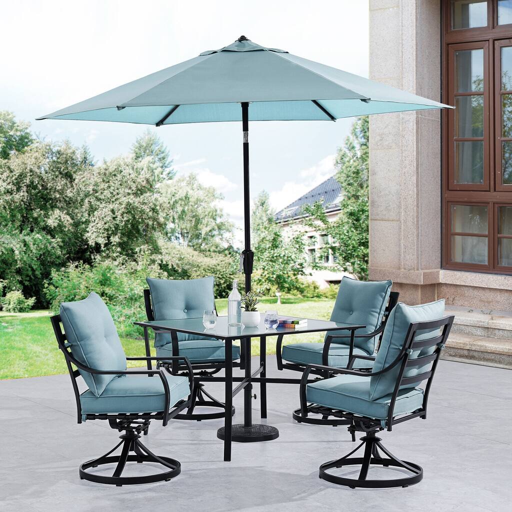 Hanover Lavallette 5-Piece Dining Set in Ocean Blue with 4 Swivel ...