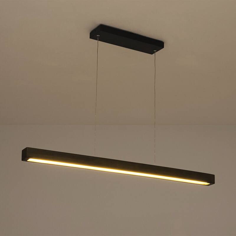 25-Watt Modern Brown Long Linear Walnut Wood Integrated LED Island Chandelier for Kitchen, Dining Room