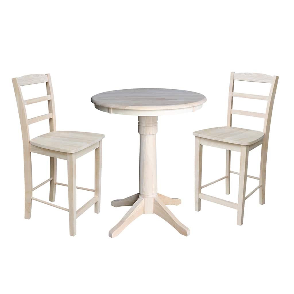30" Round Top Pedestal Counter Height Table with Madrid Stools