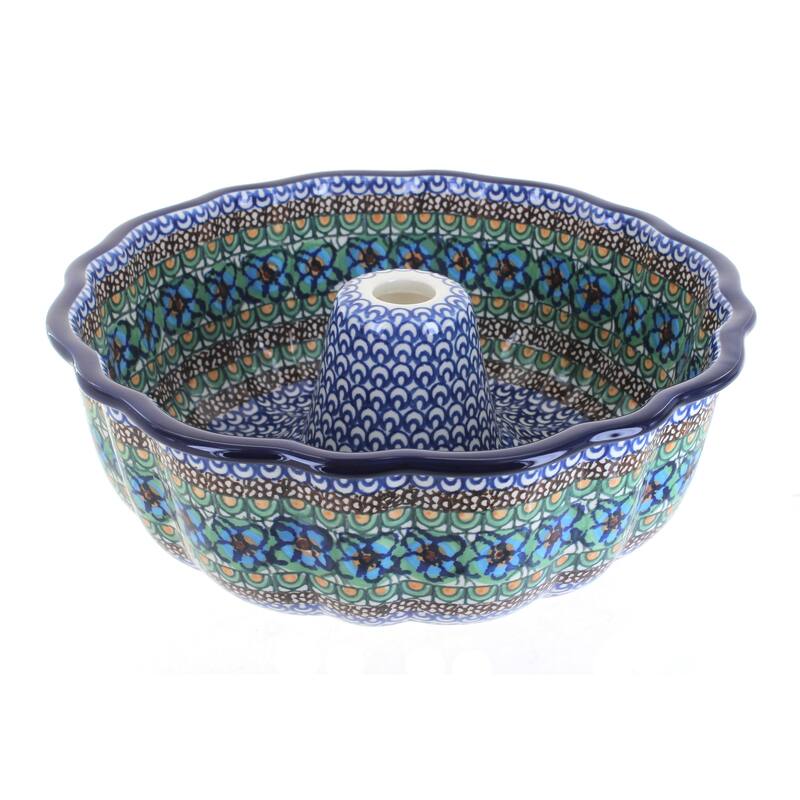 Blue Rose Polish Pottery A55 Ceramika Artystyczna Ring Cake Pan - Mardi Gras