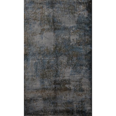 Hand Knotted Oriental Viscose Silk Carpet Modern Abstract Greys & Charcoal Abstract Area Rug - 6' 0'' X 4' 0''