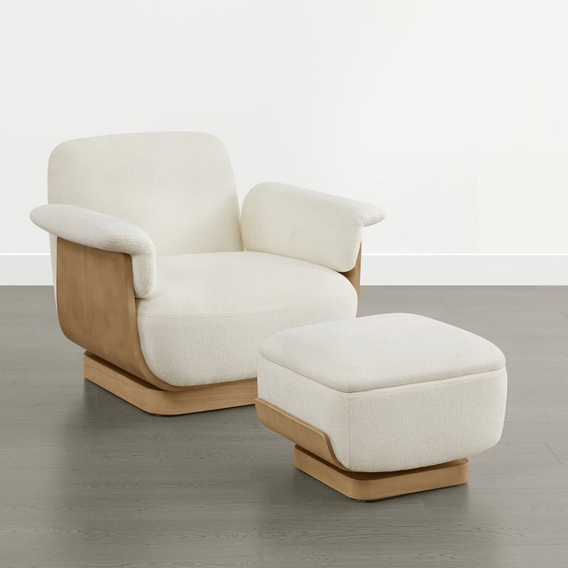 Spruce & Spring Modern Rounded Swivel Accent Chair & Storage Ottoman Set Living Room Set