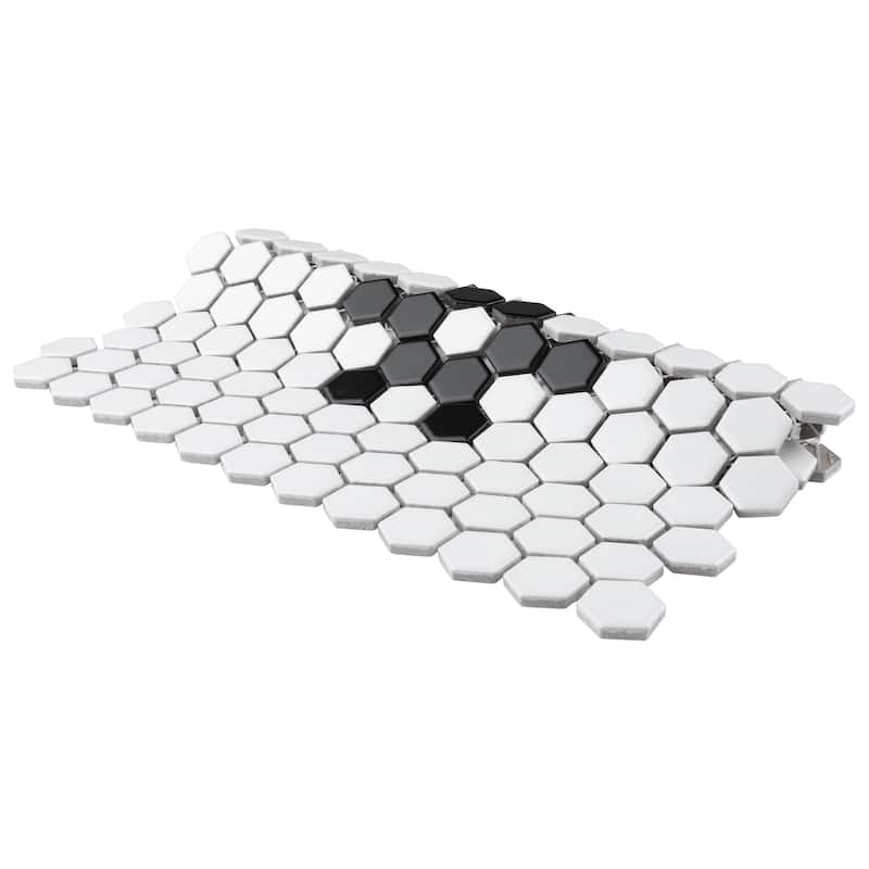 Merola Tile Metro 1" Hex Matte White w/Snowflake 10-1/4" x 11-7/8" Porcelain Floor and Wall Tile