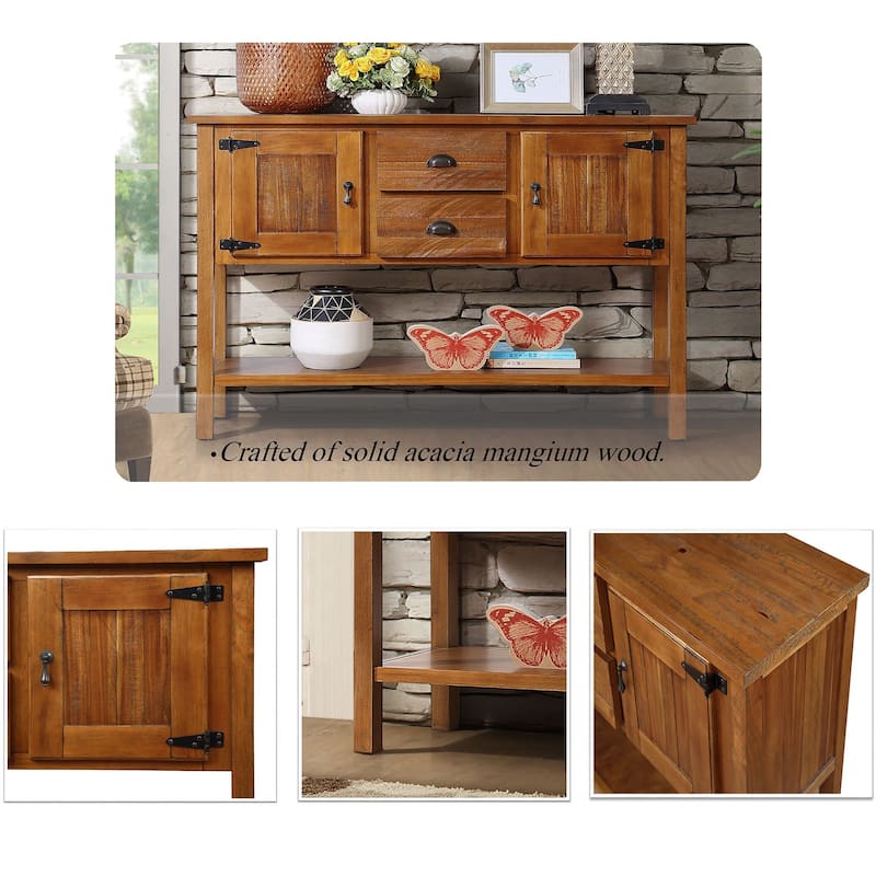 48'' Solid Wood Sideboard Console Table with 2 Drawers and Cabinets and Bottom Shelf