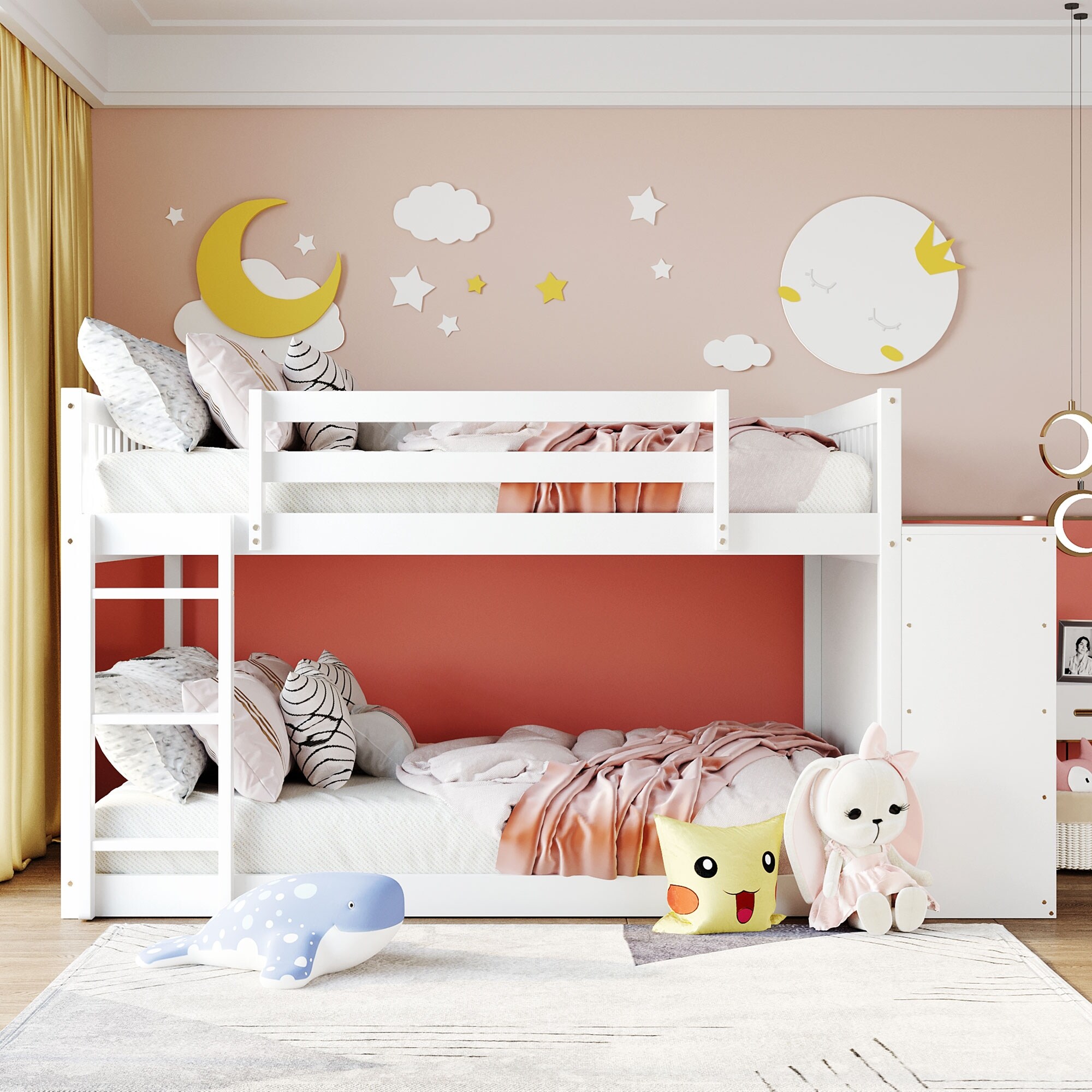 Modern Style Full over Full Bunk Bed Built in Design with 4