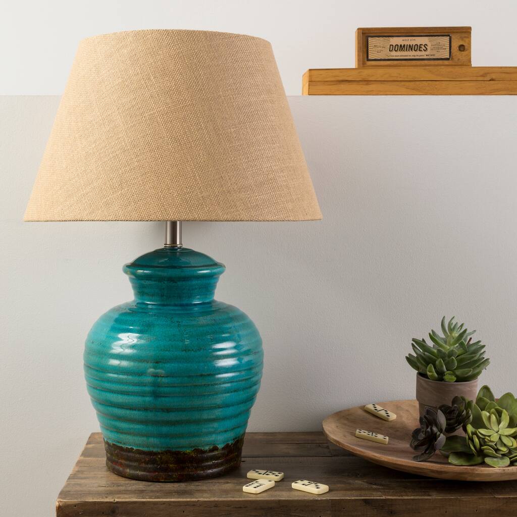 Rustic Gape Table Lamp with Glazed Ceramic Base