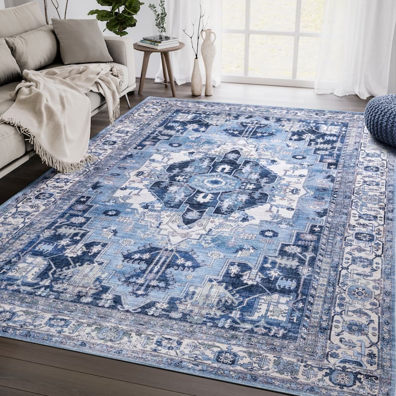 Abani Rugs Molana MOL130A Traditional Blue Medallion Area Rug - 8'11" x 12' - Blue