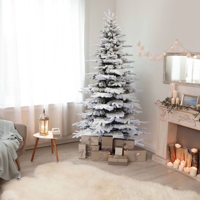 Fraser Hill Farm 9-Ft. Unlit Flocked Pine Valley Artificial Christmas Tree - 9 Foot - Off-White