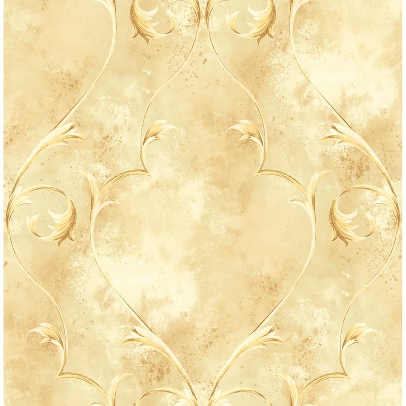 Seabrook Designs Villa Scroll Frame Unpasted Wallpaper - 20.5 in. W x 33 ft. L - Gold Shimmer & Apricot
