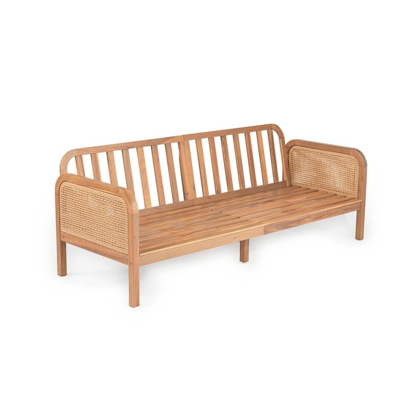 Teak Haven Outdoor Solid Wood Wicker 4-Piece Patio Conversation Set with Waterproof Cushions