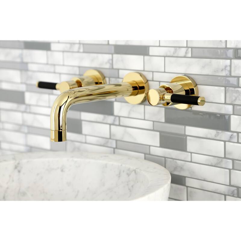 Kingston Brass Kaiser Two-Handle 3-Hole Wall Mount Bathroom Faucet - Polished Brass