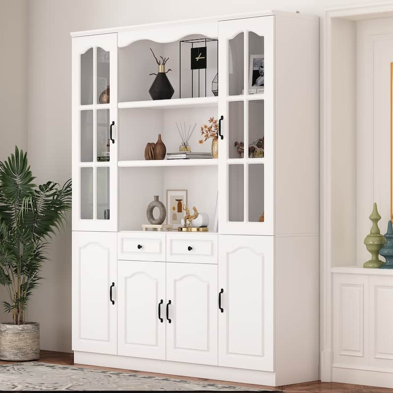 Kitchen Cabinet Clear Visibility Tempered Glass Showcase Combo Cabinet