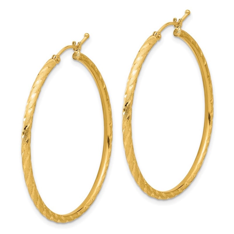 Curata 14k Yellow Gold Polished and Satin and Sparkle Cut Hoop Earrings - 40.5x40mm