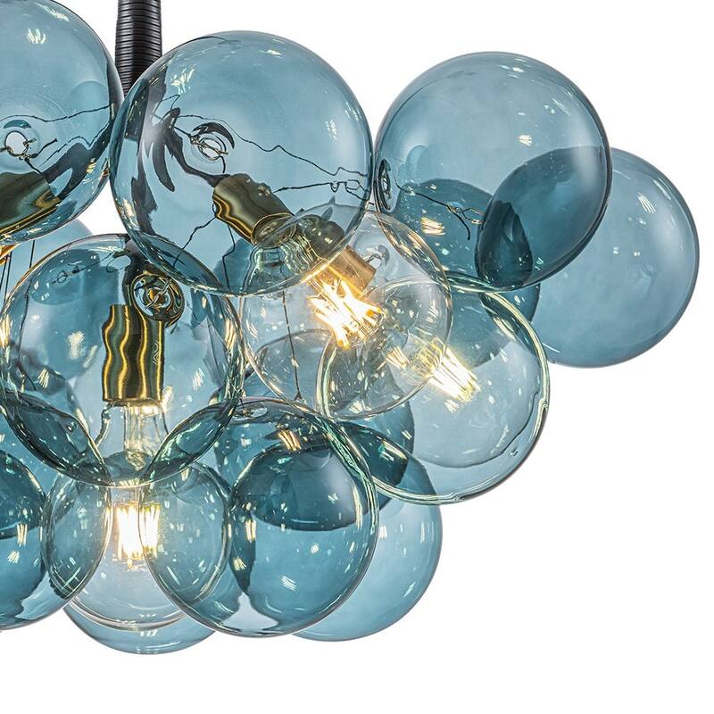 Glam Art Deco Cluster Glass Globe Blue Bubble Chandelier