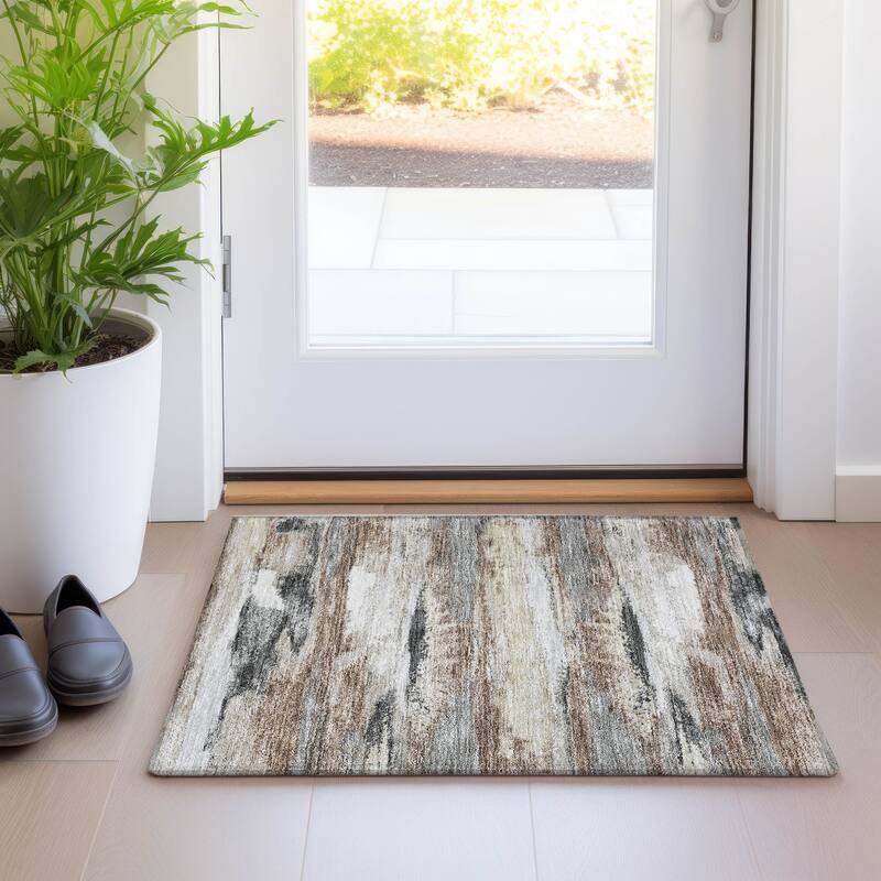 Machine Washable Indoor/ Outdoor Abstract Modern Chantille Rug
