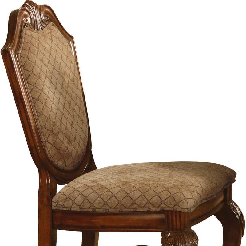 HomeRoots Set of Two 24" Beige and Brown Fabric and Solid Wood Counter Height Bar Chairs