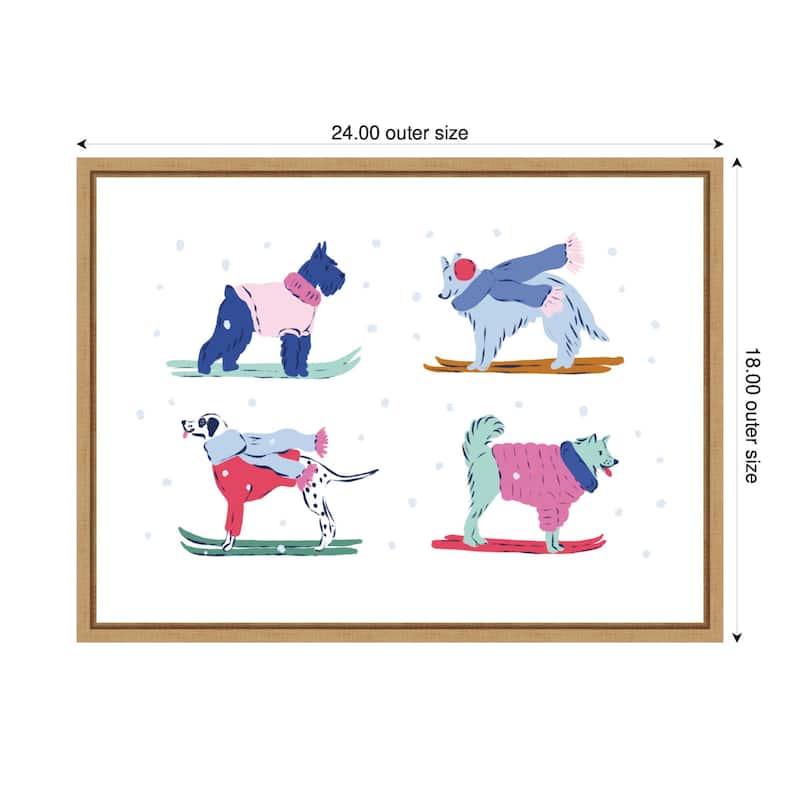 Kate and Laurel Sylvie Framed Canvas Ski Dogs 2 by Krissy Mast