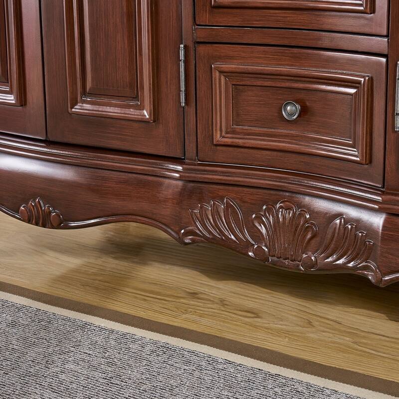 Stufurhome Cassandra 60 Inches Dark Cherry Double Sink Bathroom Vanity