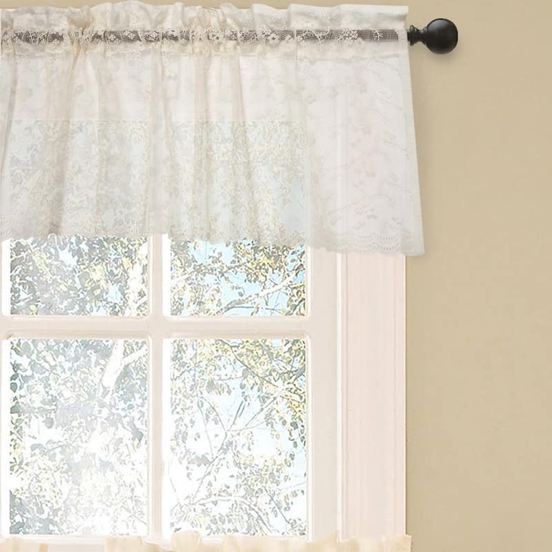 Elegant Ivory Priscilla Lace Kitchen Curtain Pieces- Tier, Swag and Valance Options - Valance