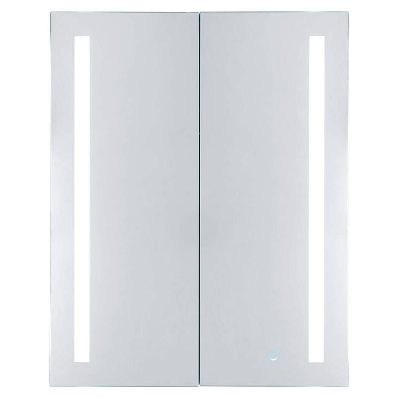 Bathroom Medicine Cabinet, Aluminum, Recessed/Surface Mount, Mirrored Interior w/LED