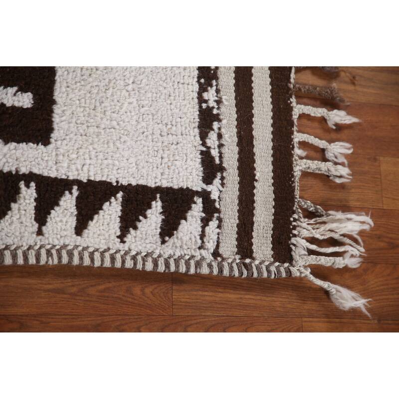 Natural Dye Tribal Beige Anatolian Runner Rug Hand-knotted Wool Carpet - 3'5"x 11'8"