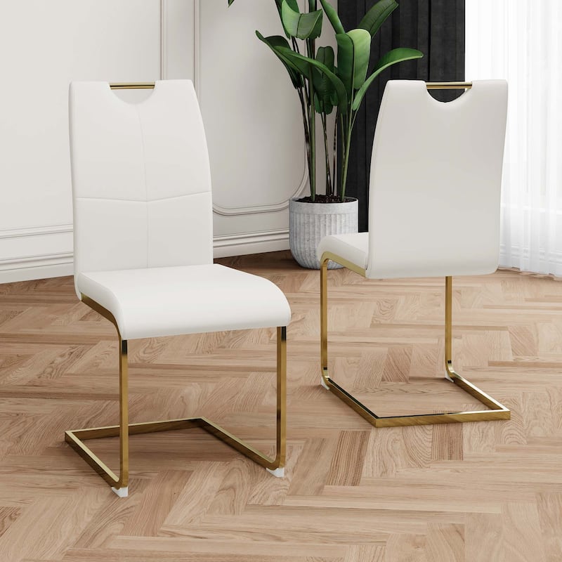 PU dining chair Living room Chair Upholstered chair,Gold Metal Chair Leg(Set of 2)