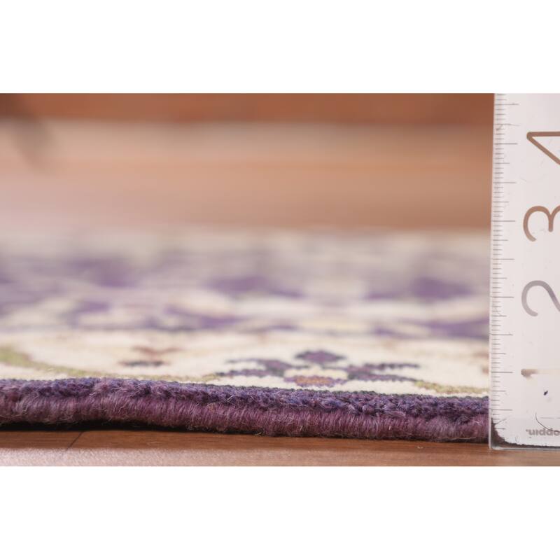 Purple & Ivory Oushak Oriental Runner Rug Hand-Knotted Wool Carpet - 2'6"x 9'9"