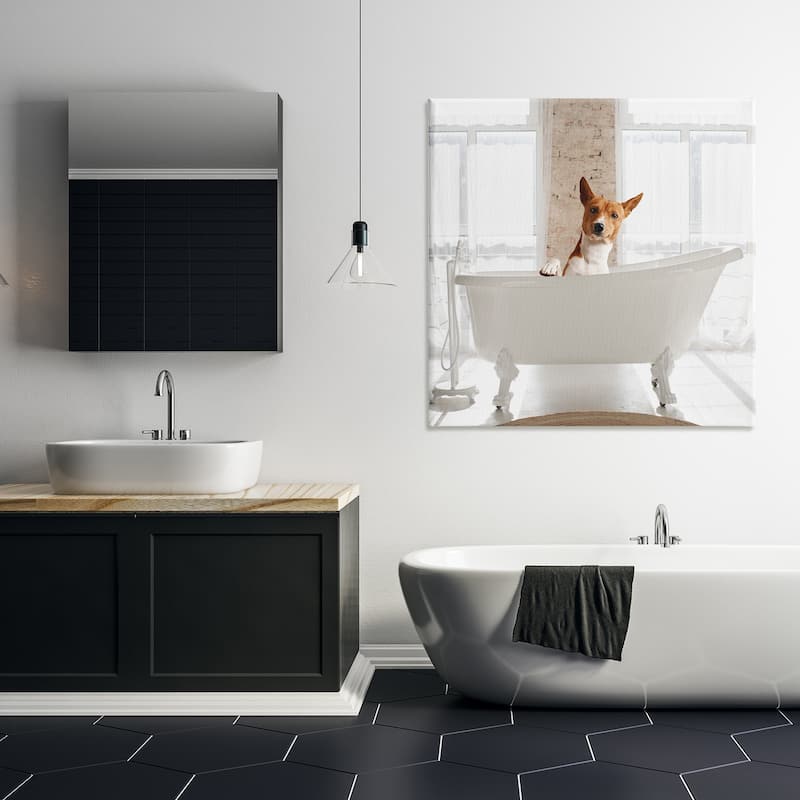 Stupell Happy Dog in Bathroom Tub Canvas Wall Art Design By CAD Designs