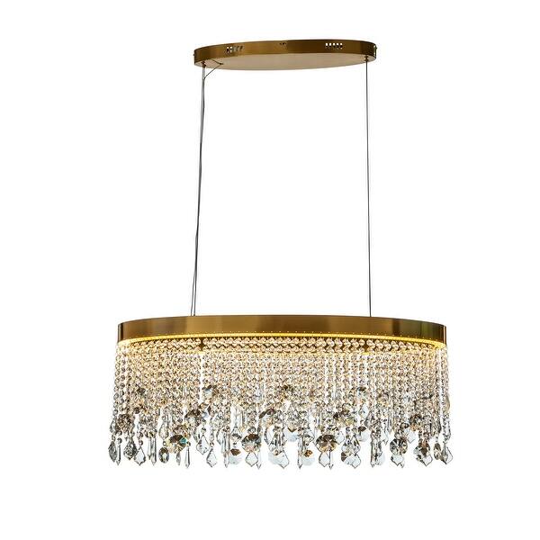 slide 7 of 7, Oval Modern Gold Crystal Fringe LED Chandelier 33" 30W For Kitchen Island Gold