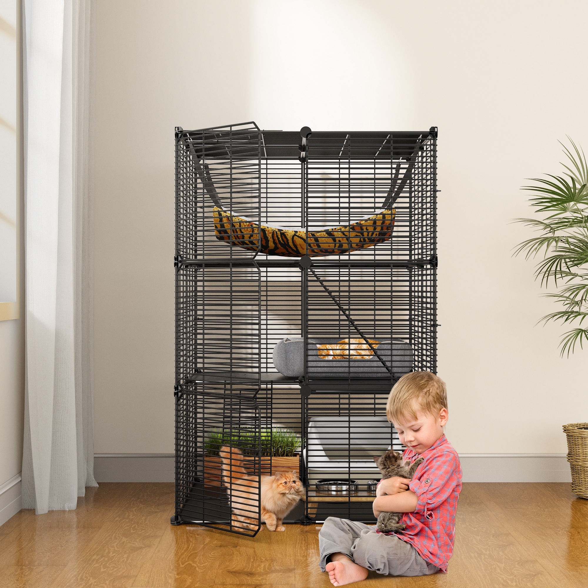 Cat Cage Indoor Cat Enclosures DIY Cat Playpen Metal Kennel with Extra Large Hammock for 1 2 Cats Ferret Small Animals On Sale Bed Bath Beyond 37453705