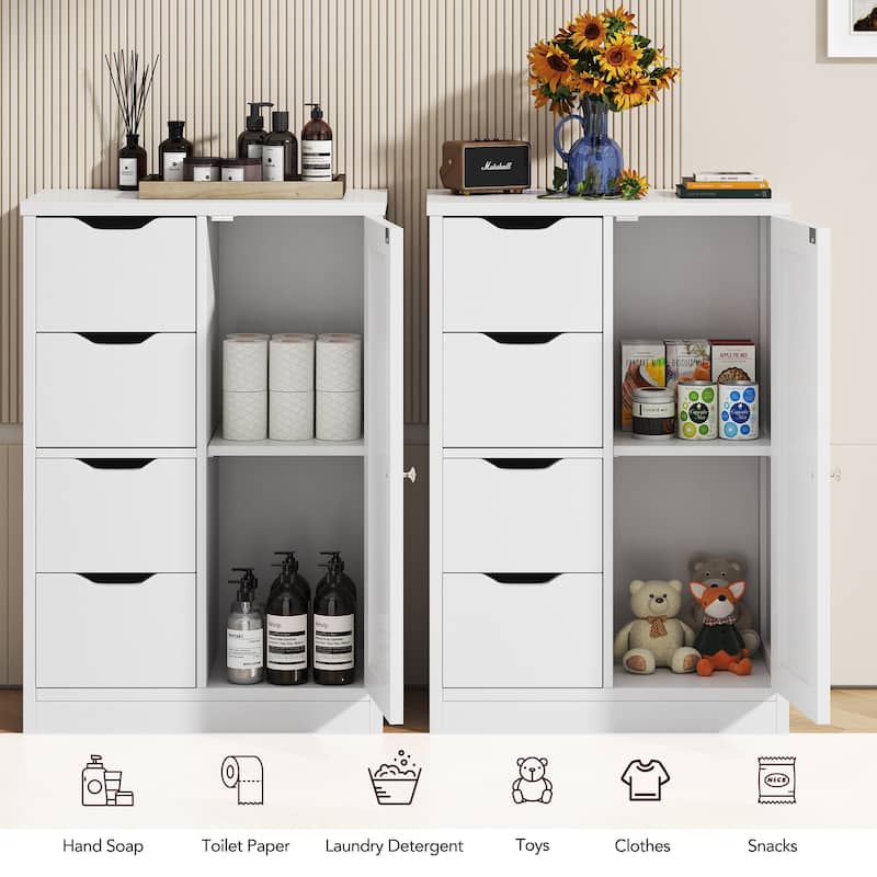 Futzca Bathroom Floor Storage Cabinet, Freestanding Pantry Cabinet with 4 Drawers and 1 Door