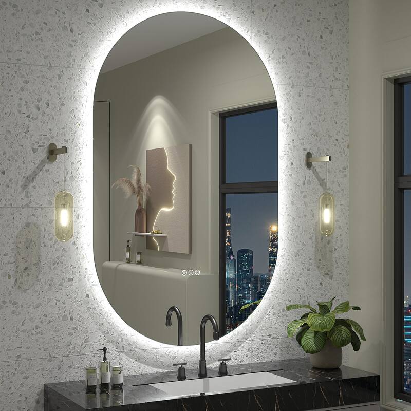 UL Certified Oval LED Lighted Anti-fog Wall Bathroom Vanity Mirror - 48"x30" - Backlit