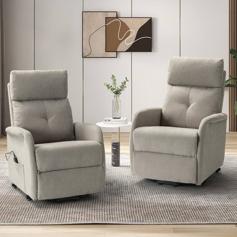 Elisa Power Remote Lift Assist Recliner Set Of 2 with Metal Base - Grey