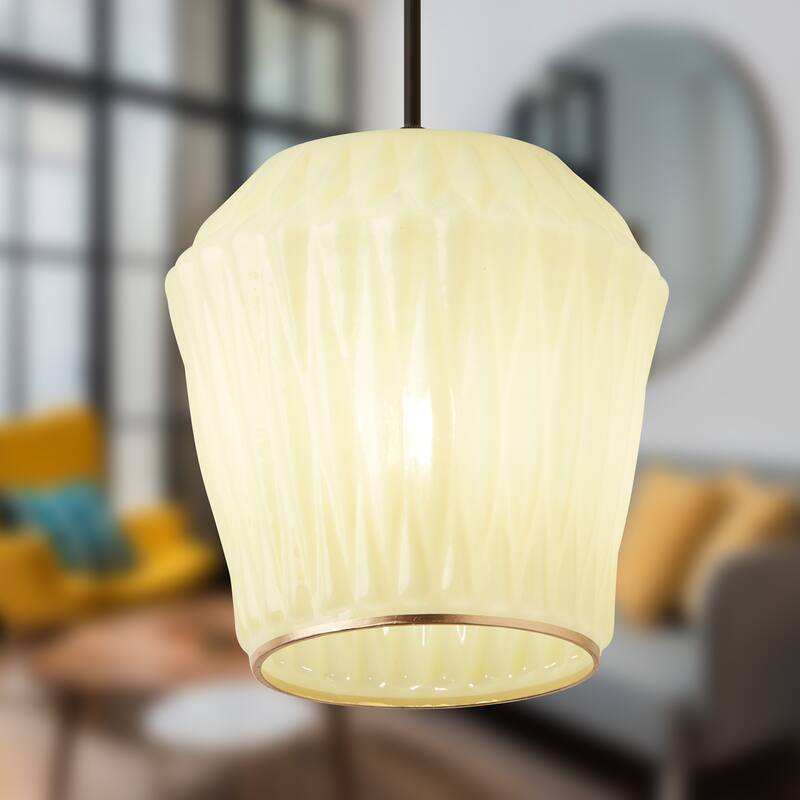 River of Goods Gold Metal and Yellow Glass Dome Shade 67.75-Inch Pendant Light - 6.75" x 6.75" x 8.75/67.75"