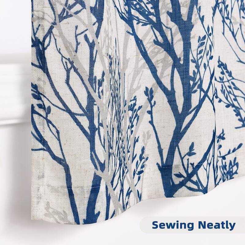 DriftAway Tree Branch Linen Blend Botanical Pattern 3 Pieces Semi Sheer Kitchen Set