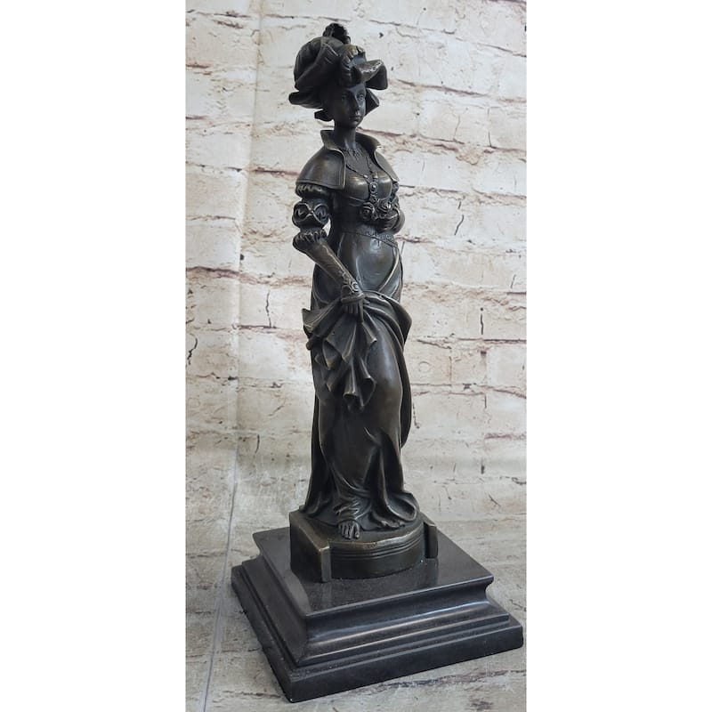 Signed Cesar Ceribelli Les Roses Cly Society Lady W/ Rose Bronze Sculpture