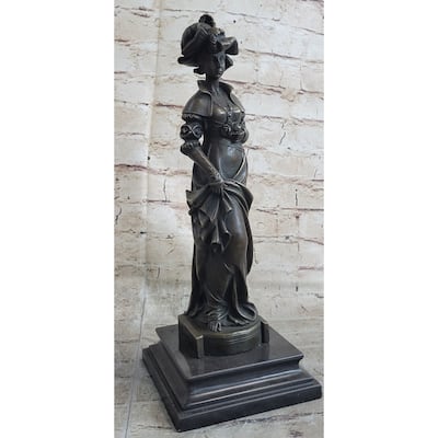 Signed Cesar Ceribelli Les Roses Cly Society Lady W/ Rose Bronze Sculpture