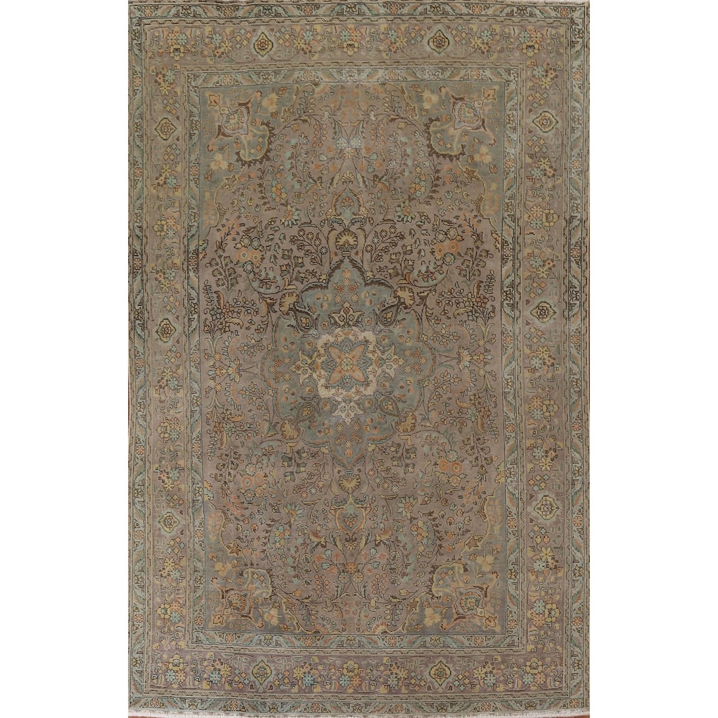 Hand Knotted Oriental 100% Wool Carpet Traditional Floral Brown Tabriz Area Rug - 11' 3'' X 7' 10''