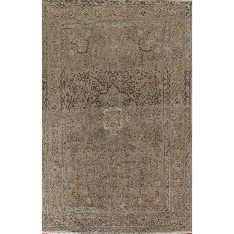 Hand Knotted Oriental 100% Wool Carpet Traditional Floral Brown Tabriz Area Rug - 11' 3'' X 7' 10''