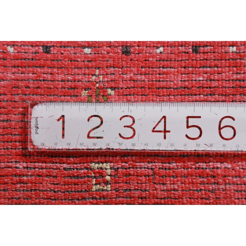 Hand Knotted Oriental 100% Wool Carpet Tribal Animal Pictorial Red Gabbeh Runner Rug - 10' 0'' X 2' 7''
