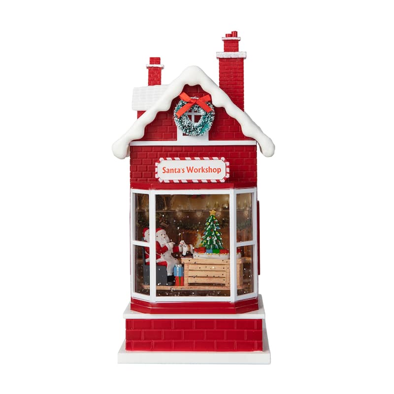 Glitzhome 10.5"H Lighted Swirling Snow Santa's Workshop Waterglobe - LED Snow Globe